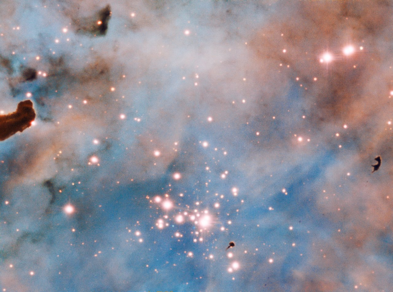 The prominent dark patches are a so-called Bok globule—isolated and relatively small dark nebulae, containing dense dust and gas. These objects are still subjects of intense research as their structure and density remains somewhat a mystery. (Image: ESO/A. McLeod)